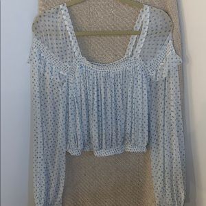Free People Cropped Mesh Peasant Top